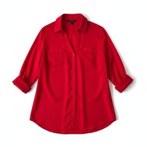 41 HAWTHORN Red Collared Blouse Mandarin Collar Stitch Fix Top Relaxed 1X